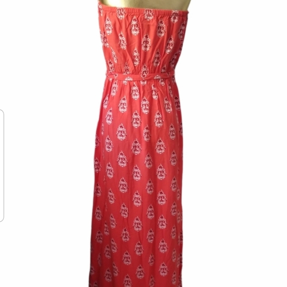 Boho Maxi Dress Floral Print Tie Belt with Side Slit Strapless Summer Dr… - Picture 8 of 12